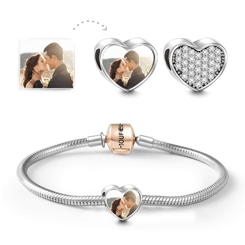 Soufeel Snake Chain Bracelet With Pave CZ Heart Photo Charm Rose Gold Plated Silver