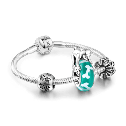 Dog And Bones Complete Charm Bracelet Silver