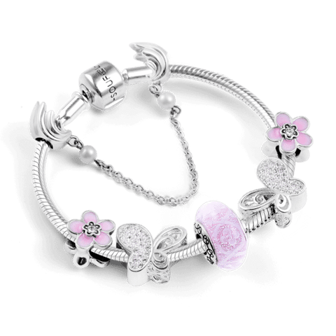 Butterflies And Flowers Complete Charm Bracelet Silver